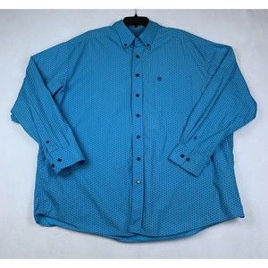 ARIAT Button Down Mens XXL Long Sleeve Geometric Rodeo Cowboy Turquoise Blue